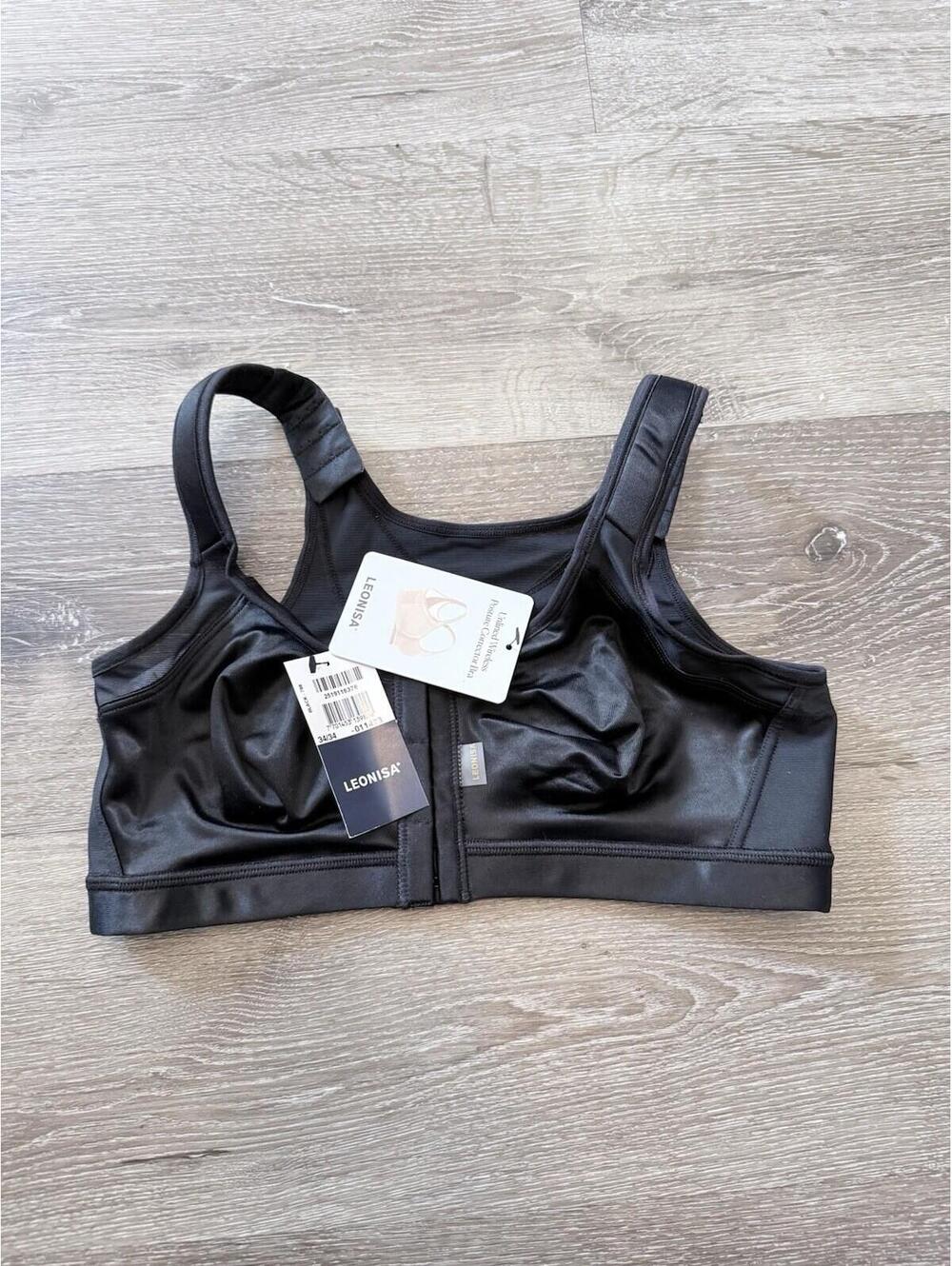 Leonisa Women's Back Support Posture Corrector Wireless Bra Black  34
